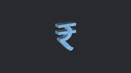 Clean minimal 3D render of the Indian rupee (₹) symbol on a dark background, representing India’s economy and finance.