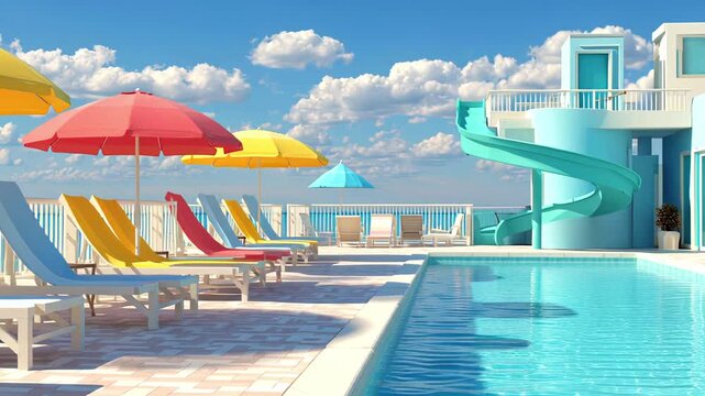 Resort pool equipment with vibrant style colors