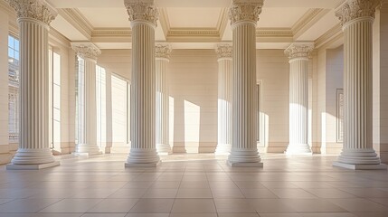 Fototapeta premium A room with columns and a clock on the wall