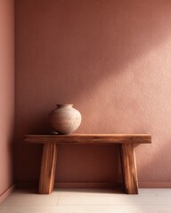 A vase sitting on a wooden table in a room