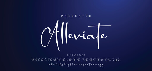 Obraz premium Hand drawn vector alphabet. Modern monoline signature script font. Elegant Signature Font. Best Alphabet Beautiful Calligraphy Signature Font lettering handwritten