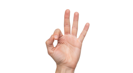 Isolated hand gesture, OK sign with three fingers up, representing the number three