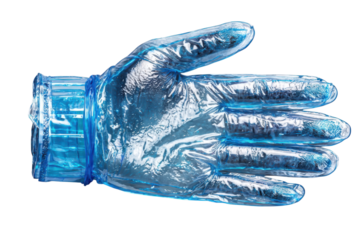 Blue disposable glove for hygiene and safety in various industries like food service and healthcare use on transparent background