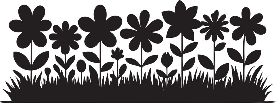 Black and white flower silhouette vector graphic - floral design element eps