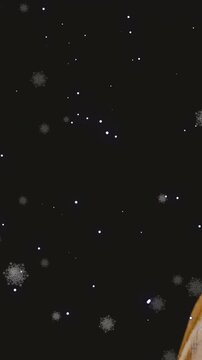 Animation of snow falling over buddha on black background