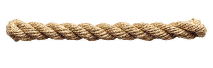 A closeup shot of a sturdy, twisted brown rope isolated on transparent background, showcasing its intricate weave and natural texture, perfect for nautical or rustic themes