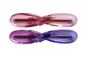 Two stylish hair clips in pink and purple hues create an elegant and modern hair accessory design on transparent background