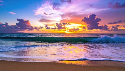 Vibrant sunset over a tropical beach