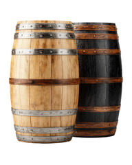 Obraz premium Two wooden barrels, light and dark, stacked