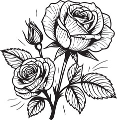 Rose flower vector illustration: black and white floral design eps silhouette