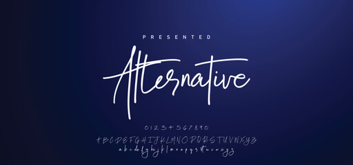 Hand drawn calligraphic vector font. Distress grunge texture. Modern script calligraphy type. ABC typography latin alphabet. © Mark