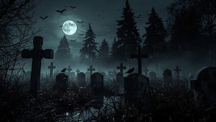 Spooky Graveyard at Night
