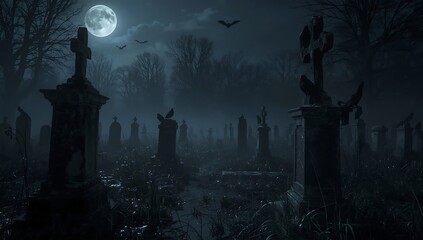 Spooky Graveyard at Night