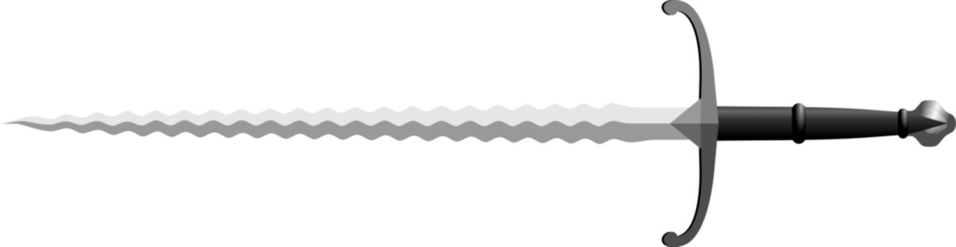 Photograph of a long wavy blade sword with crossguard, suitable for vintage weapon or martial arts themes.
