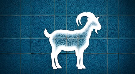 Goat silhouette against blue tiles