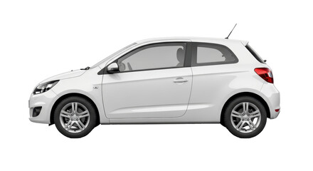 Isolated compact hatchback car with two doors on a neutral surface in studio light for sales