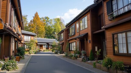 A charming samurai village in Kakunodate, wooden Edo-style houses lined along narrow streets