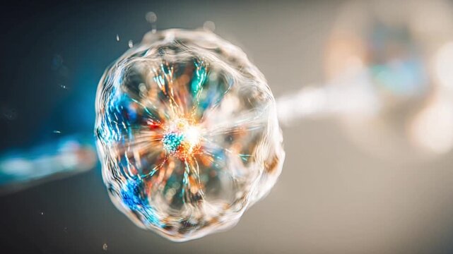 Microscopic Burst of Energy: A close-up view unveils the intricate beauty of a microscopic entity, revealing an inner burst of vibrant energy and dynamic life.