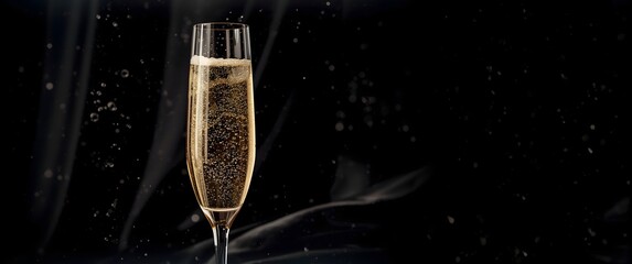 Sparkling Champagne in a Flute Glass Against a Dark Background