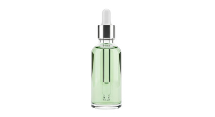 Isolated bottle of green liquid essential oil for medical beauty and health products