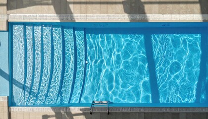 Obraz premium Above-view of a rectangular swimming pool with steps and a ladder