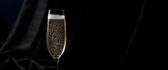 Sparkling Champagne in a Flute Glass Against a Dark Background