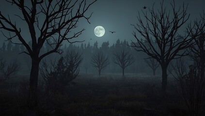 Spooky Forest at Night Full Moon