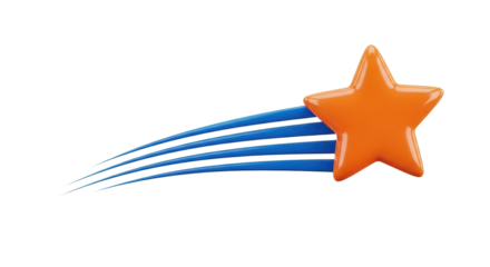 Isolated orange star shooting with streaks of blue, symbolizing a magical, shooting success