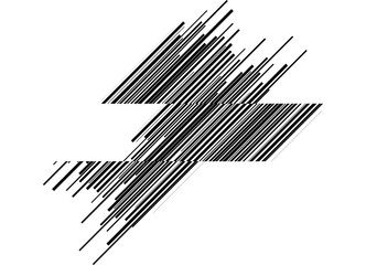 Oblique vector pattern of black straight broken lines of different thickness on a white background. Striped vector background. Modern design element for covers, advertising, packaging