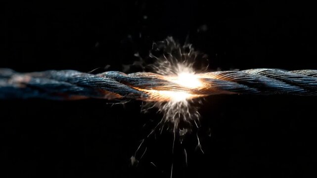 Electric sparks between twisted metal wires in dark background  