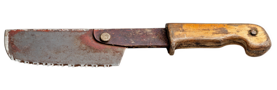 Rusty cleaver isolated on transparent background a weathered tool with a wooden handle and a blade showing signs of age and use, perfect for rustic or vintage themes