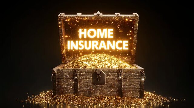 Open Treasure Chest Overflowing With Gold Coins Representing Home Insurance Security.
