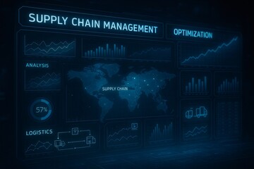 Supply chain management optimization increasing with global logistics and analysis displayed on virtual screen