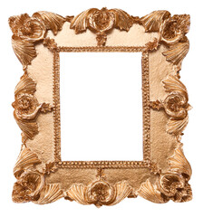 Vintage Ornate Square Gold Picture Frame Isolated on White Background