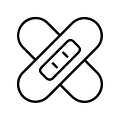 Simple line art icon of two crossed bandages isolated on transparent background