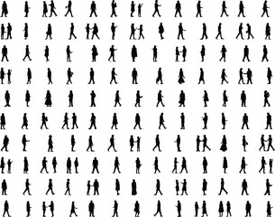 People silhouette, walking people, standing figures, group silhouettes, diverse people, social interaction, human figures, casual walking, urban crowd, lifestyle