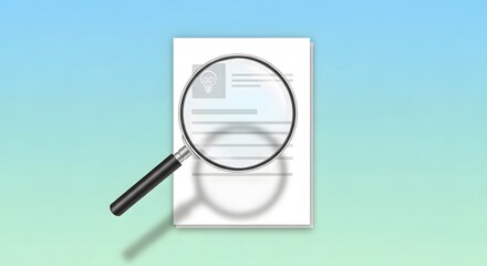 A magnifying glass examines a document, possibly a resume, on a light gradient background.