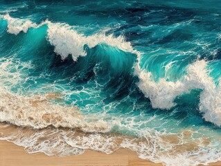 Ocean waves crashing on sandy beach