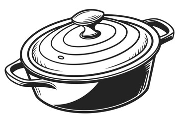 Black and White Illustration of a Dutch Oven.