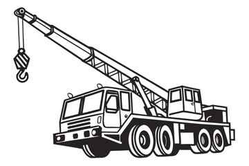 Black and White Illustration of a Mobile Crane.