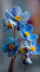 Close-up of delicate, light blue flowers with yellow centers
