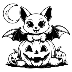 Cute Bat on Pumpkin Moonlight
