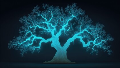 Glowing teal tree on dark background