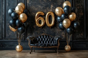 Elegant Black and Gold 60th Birthday Celebration Setup