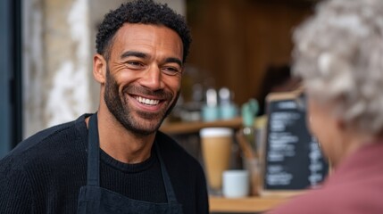 Man smiling at camera in coffee shop.