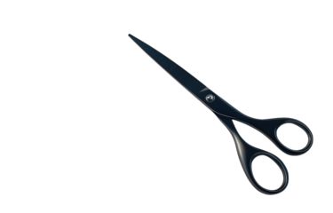 Studio shot of a pair of black scissors, isolated on transparent background perfect for illustrating cutting tools and office or craft supplies