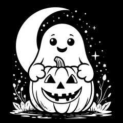 Cute Ghost with Pumpkin