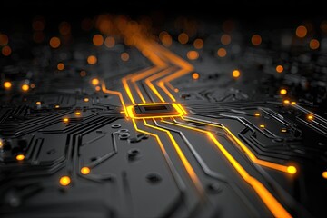 Circuit board with glowing paths