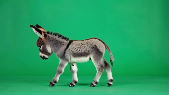 Junger Esel auf Chroma Key Greenscreen &ndash; s&uuml;&szlig;es Eselfohlen freigestellt f&uuml;r Videoproduktion