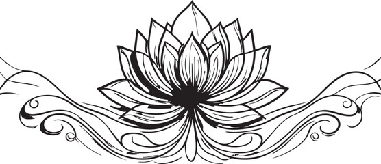 Lotus flower vector art: black and white floral design element eps silhouette